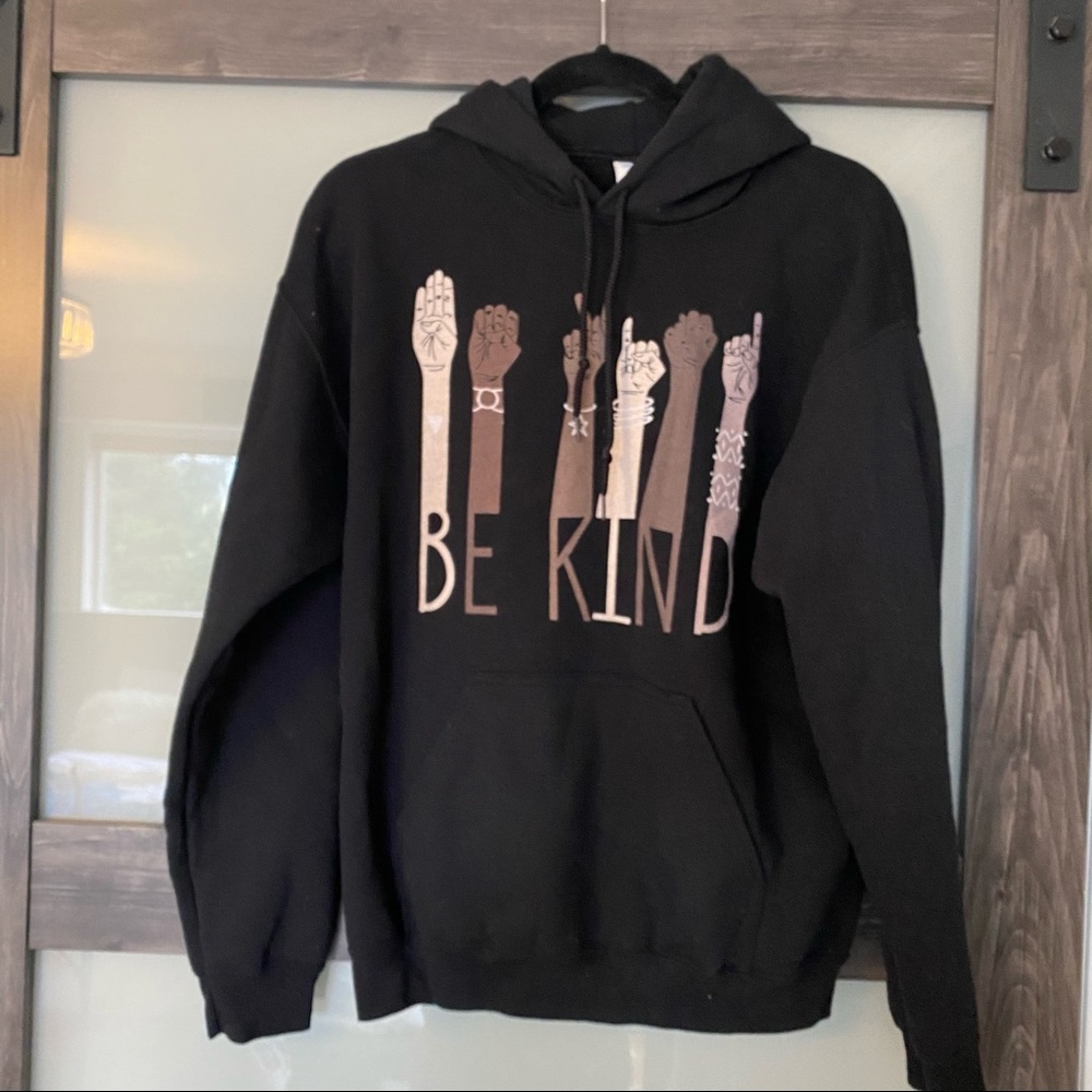Black “Be Kind” hoodie ASL